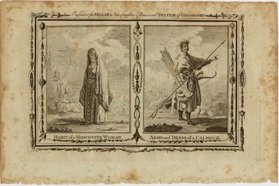 Moskovalaisen naisen tottumukset ja kalmykin kädet ja puku, n. 1730 tekijältä William Grainger