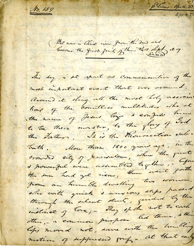 Käsikirjoitus saarnasta nro 159, William Greenleaf Eliot, 15. huhtikuuta 1838 tekijältä William Greenleaf Eliot