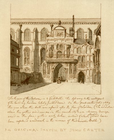 Etelänäkymä Guildhallin sisäänkäynnistä, Lontoon City, 1700-luku 1886. tekijältä William Griggs