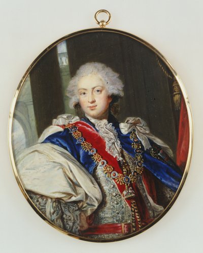 H.R.H. Frederick, Yorkin herttua, kolme neljäsosaa, koko kasvot, yllään sukkanauhan kunniamerkki tekijältä William Grimaldi