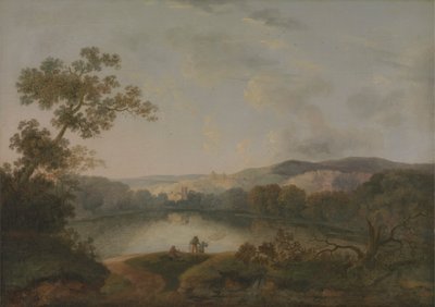Näkymä järvelle kalastajien kanssa tekijältä William Groombridge