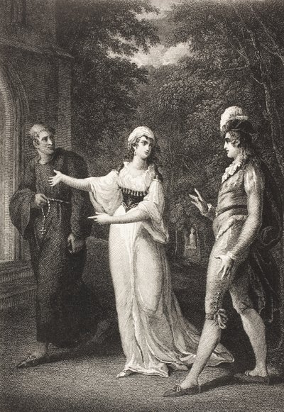 Olivian puutarha, näytös IV, kohtaus III, kirjasta "Twelfth Night, Or What You Will", The Boydell Shakespeare Gallery, julkaistu 1800-luvun lopulla. tekijältä William Hamilton