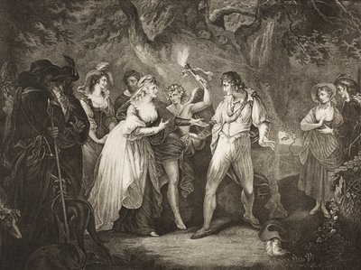 Metsä, V näytös, kohtaus IV, "Kuten haluatte", The Boydell Shakespeare Gallery, julkaistu 1800-luvun lopulla. tekijältä William Hamilton