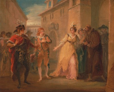 Olivian kihlauksen paljastuminen, kappaleesta "Kahdestoista yö", V näytös, kohtaus i. tekijältä William Hamilton
