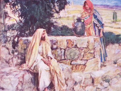 Kristus ja Samarian nainen, Hodder & Stoughtonin julkaisemasta The Bible Story -teoksesta, n. 1930. tekijältä William Hatherell