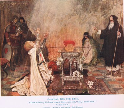 Galahad näkee Graalin, kuvitus "Kuningas Arthurista" tekijältä William Hatherell