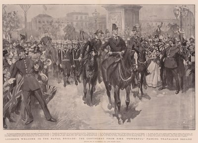 Lontoon tervetuloa laivastoprikaatiin, HMS Powerfulin kontingentti ohittaen Trafalgar Squaren tekijältä William Hatherell