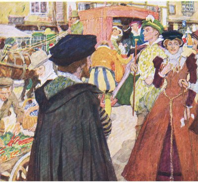 Shakespeare panee merkille foppien typerät muotit Ludgate Hillillä My Magazinesta, pub.1922 tekijältä William Hatherell