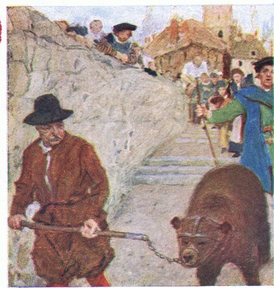 Shakespeare katselee karhua matkalla Karhupuutarhaan Banksidessa My Magazinesta, pub.1922 tekijältä William Hatherell