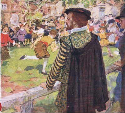 Shakespeare katsomassa lasten leikkimistä lähellä Temple Baria, My Magazine, pub.1922 tekijältä William Hatherell