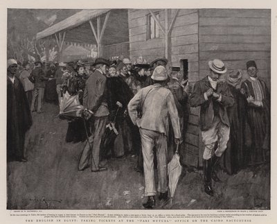 Englantilaiset Egyptissä ostamassa lippuja Pari Mutuelin toimistosta Kairon kilparadalla tekijältä William Hatherell