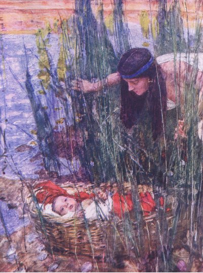 Mooseksen löytö, Hodder & Stoughtonin julkaisemasta The Bible Storysta, n. 1930 (värilitho) tekijältä William Hatherell