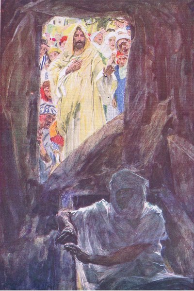 Lasaruksen ylösnousemus, Raamatun kertomus, julkaissut Hodder & Stoughton, n. 1930. tekijältä William Hatherell