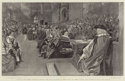 Hänen ikäisensä kokeillut, yleinen näkymä kuninkaallisesta galleriasta House of Lordsissa Earl Russellin Bigamyn oikeudenkäynnin aikana tekijältä William Hatherell