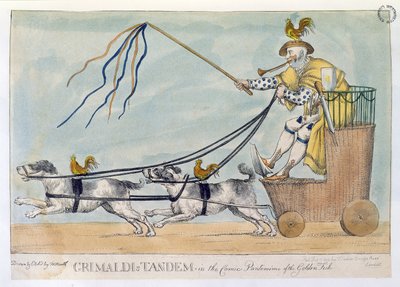 Grimaldin tandem sarjakuvassa kultaisen kalan pantomiimi, pubi. 1812 tekijältä William Heath