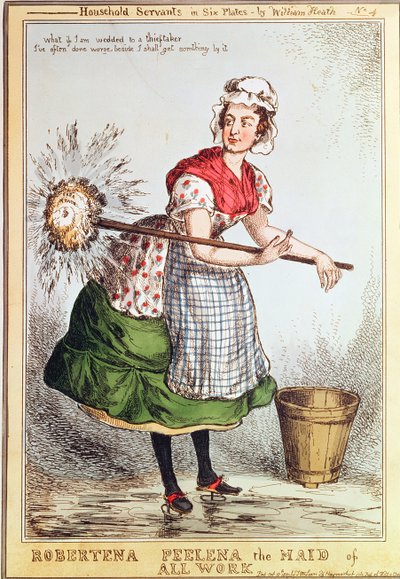 Robertena Peelena kaiken työn piika, nro. 4 vuonna 1829 julkaistusta "Household Servants" -sarjasta tekijältä William Heath
