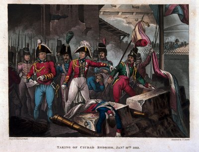 Ciudad Rodrigon ottaminen 19. tammikuuta 1812, julkaistu 1818 (akvatinta) tekijältä William Heath