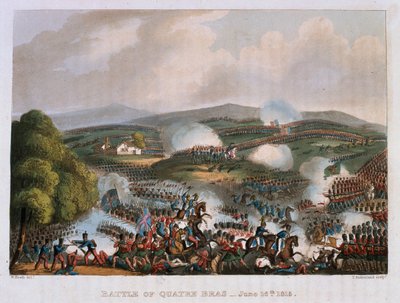 Quatre Brasin taistelu 16. kesäkuuta 1815, kaiverrus Thomas Sutherland, 1815 (värillinen akvatinta) tekijältä William Heath