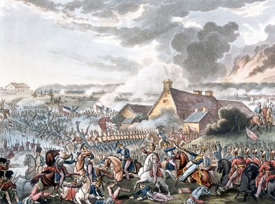Waterloon taistelu, kuvitus tohtori Syntaxin kertovaan runoon, julkaistu 1818 (värillinen akvatintta). tekijältä William Heath