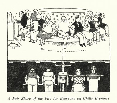 Kohtuullinen osuus tulesta kaikille kylminä iltoina (litho) tekijältä William Heath Robinson