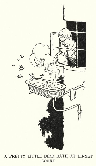 Pretty Little Bird Bath Linnet Courtissa (litho) tekijältä William Heath Robinson