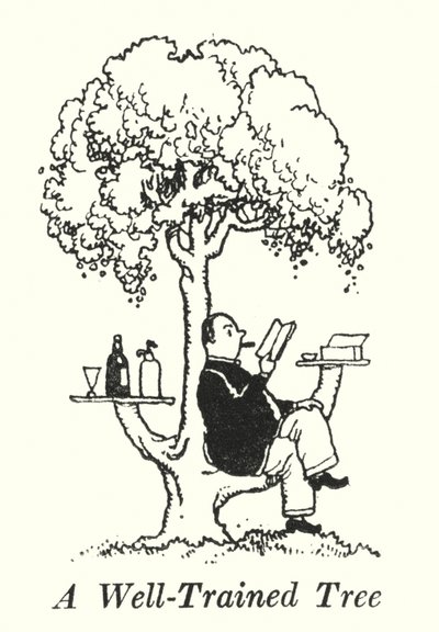 Hyvin koulutettu puu (litho) tekijältä William Heath Robinson