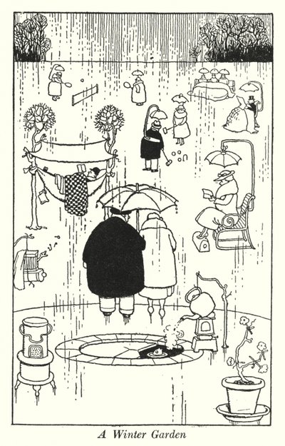 Talvipuutarha (litho) tekijältä William Heath Robinson