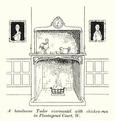 Komea Tudor-katto, jossa on kanaa Plantagenet Courtissa, W (litho) tekijältä William Heath Robinson