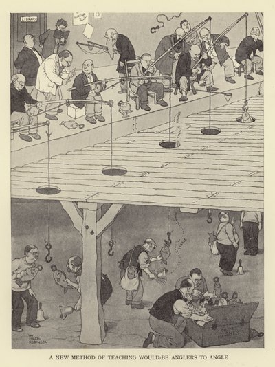Uusi tapa opettaa mahdollisia kalastajia onkimaan tekijältä William Heath Robinson