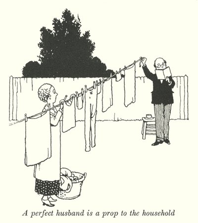Täydellinen aviomies on kotitalouden rekvisiitta (litho) tekijältä William Heath Robinson