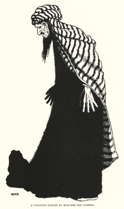 Ohikulkeva muukalainen katseli häntä tarkasti (kaiverrus) tekijältä William Heath Robinson