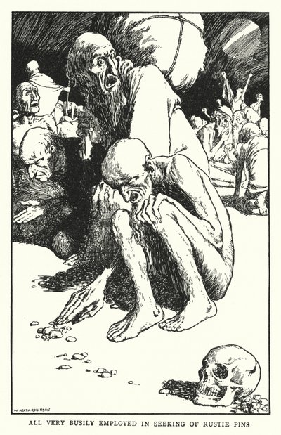 Kaikki työskentelevät erittäin ahkerasti ruosteisten tappien etsimisessä (litho) tekijältä William Heath Robinson