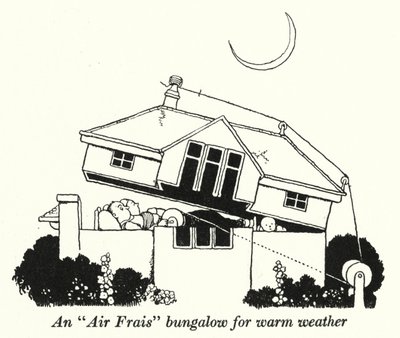 "Air Frais" -bungalow lämpimälle säälle (litho) tekijältä William Heath Robinson