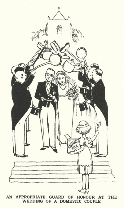 Sopiva kunniavartio kotipariskunnan häissä (litho) tekijältä William Heath Robinson