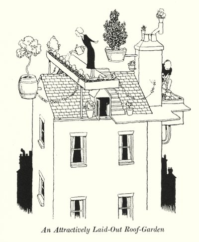 Viehättävästi katettu kattopuutarha (litho) tekijältä William Heath Robinson
