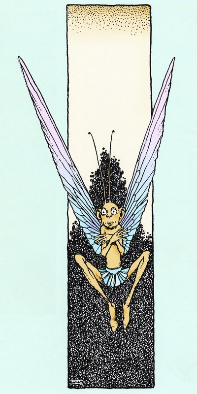 William Shakespearen (1595) teoksen "Unelma kesäyönä" V näytöksessä kuvattu tonttu, piirros W. Heat Robinson, kuvitettu painos 1914, Constable. tekijältä William Heath Robinson