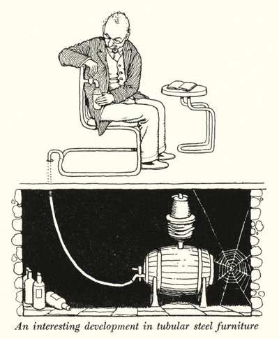 Mielenkiintoinen kehitys putkimaisissa teräshuonekaluissa (litho) tekijältä William Heath Robinson