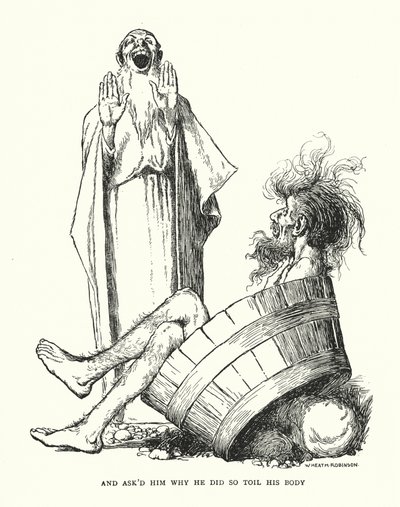 Ja kysyi häneltä, miksi hän teki niin rasittavan ruumiinsa (litho) tekijältä William Heath Robinson