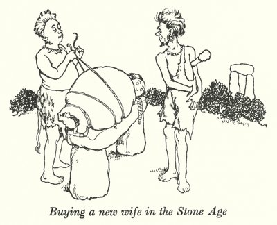 Uuden vaimon ostaminen kivikaudella (litho) tekijältä William Heath Robinson