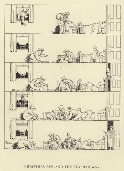 Jouluaatto ja lelurautatie tekijältä William Heath Robinson