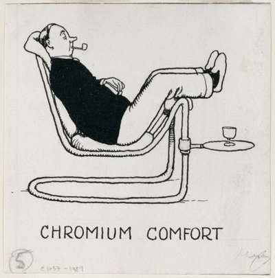 "Chromium Comfort", yksityiskohta "Kuinka asua asunnossa", julkaistu 1936 tekijältä William Heath Robinson