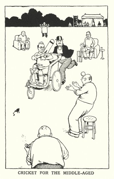Kriketti keski-ikäisille (litho) tekijältä William Heath Robinson