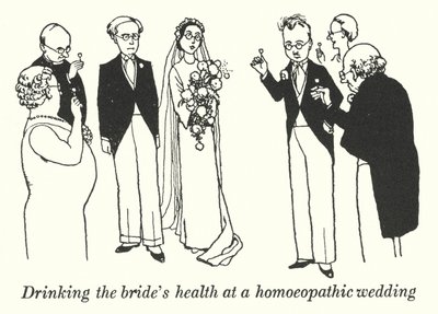 Morsiamen terveyden juominen homeopaattisissa häissä (litho) tekijältä William Heath Robinson
