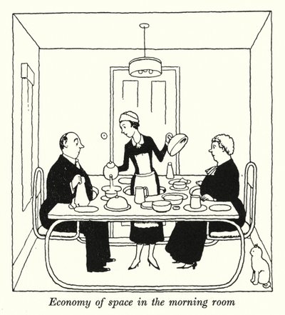 Tilasäästö aamuhuoneessa (litho) tekijältä William Heath Robinson
