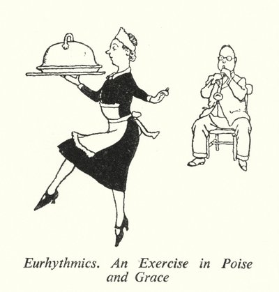 Eurhythmics, harjoitus tasapainossa ja armossa (litho) tekijältä William Heath Robinson