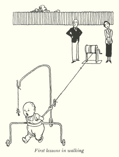 Ensimmäiset kävelytunnit (litho) tekijältä William Heath Robinson
