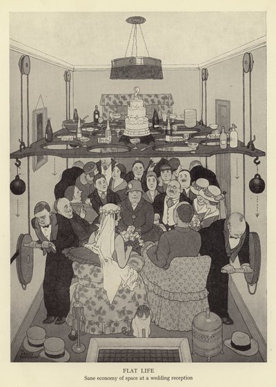 Tasainen elämä, järkevä tilansäästö hääjuhlissa tekijältä William Heath Robinson