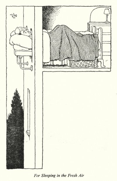 Raitis ilmassa nukkumiseen (litho) tekijältä William Heath Robinson