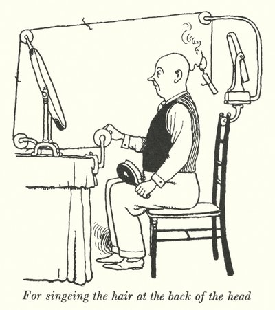 Hiusten kuorimiseen pään takaosassa (litho) tekijältä William Heath Robinson