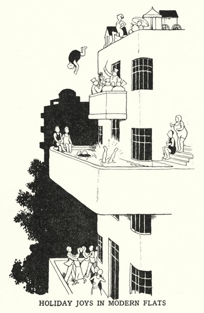Loman ilot moderneissa asunnoissa (litho) tekijältä William Heath Robinson